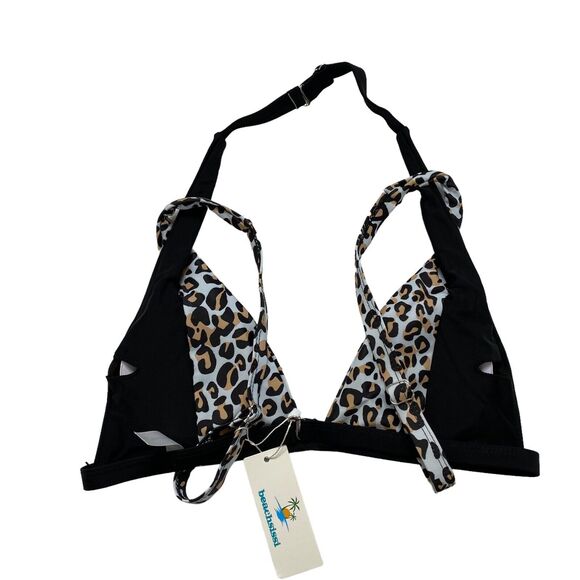 BEACHSISSI *NEW* Cross Design Leopard Print Bikini Top Medium BCJ007948 - Picture 5 of 9